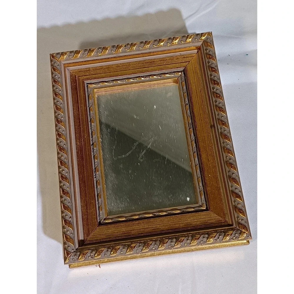 Gold Wood Rectangular Wall Mirror Rope Trim Vintage Hanging Accent Decor Taiwan‎
